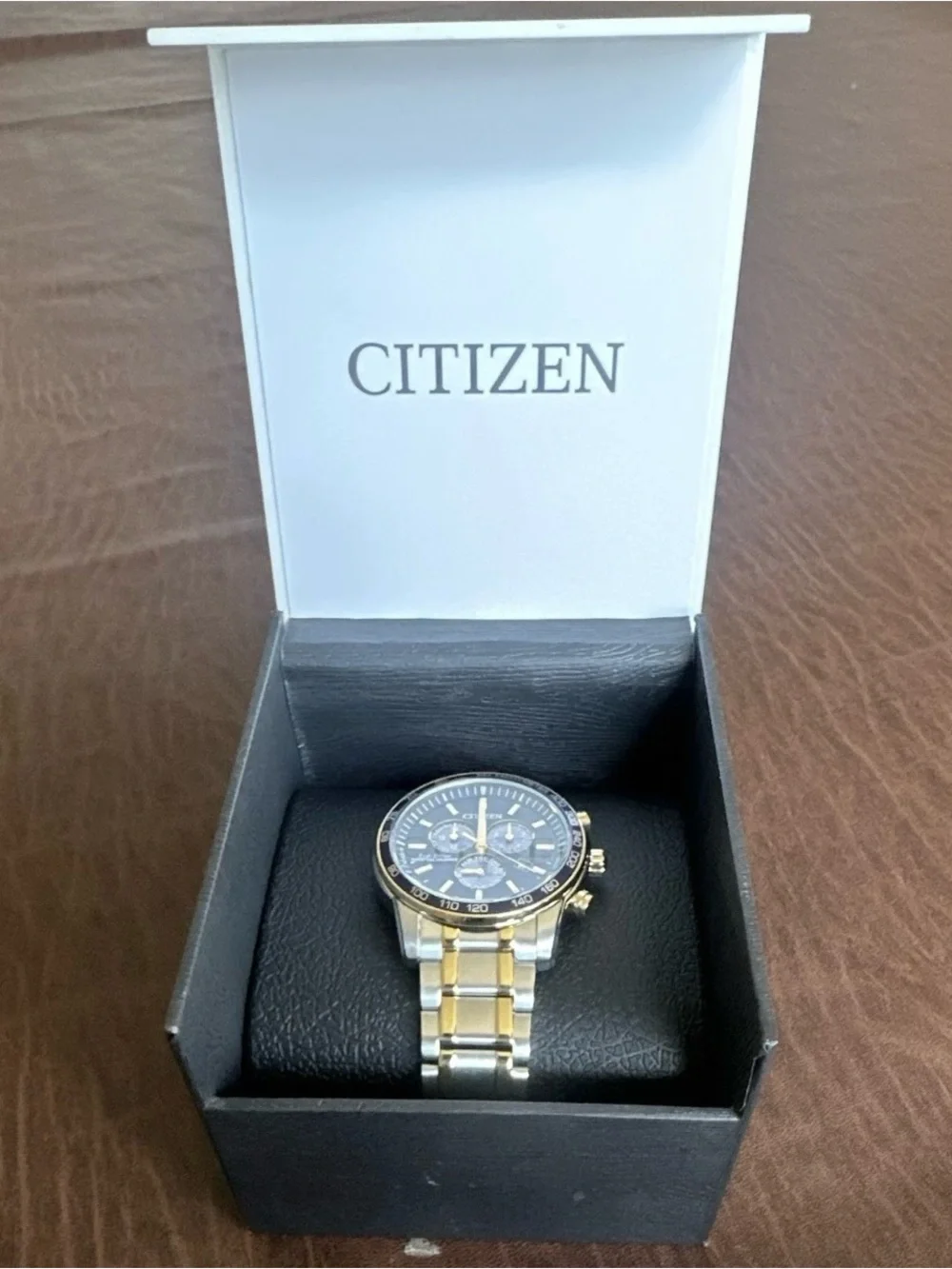 CitizenTwo-Tone Silver and Gold Men's Chronograph Watch with Black Dial